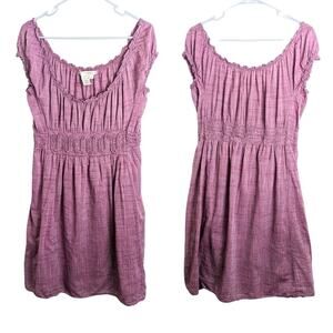 Heather Pink Ruffle Scoop Neck Boho  Mini Babydoll Dress Women's Large